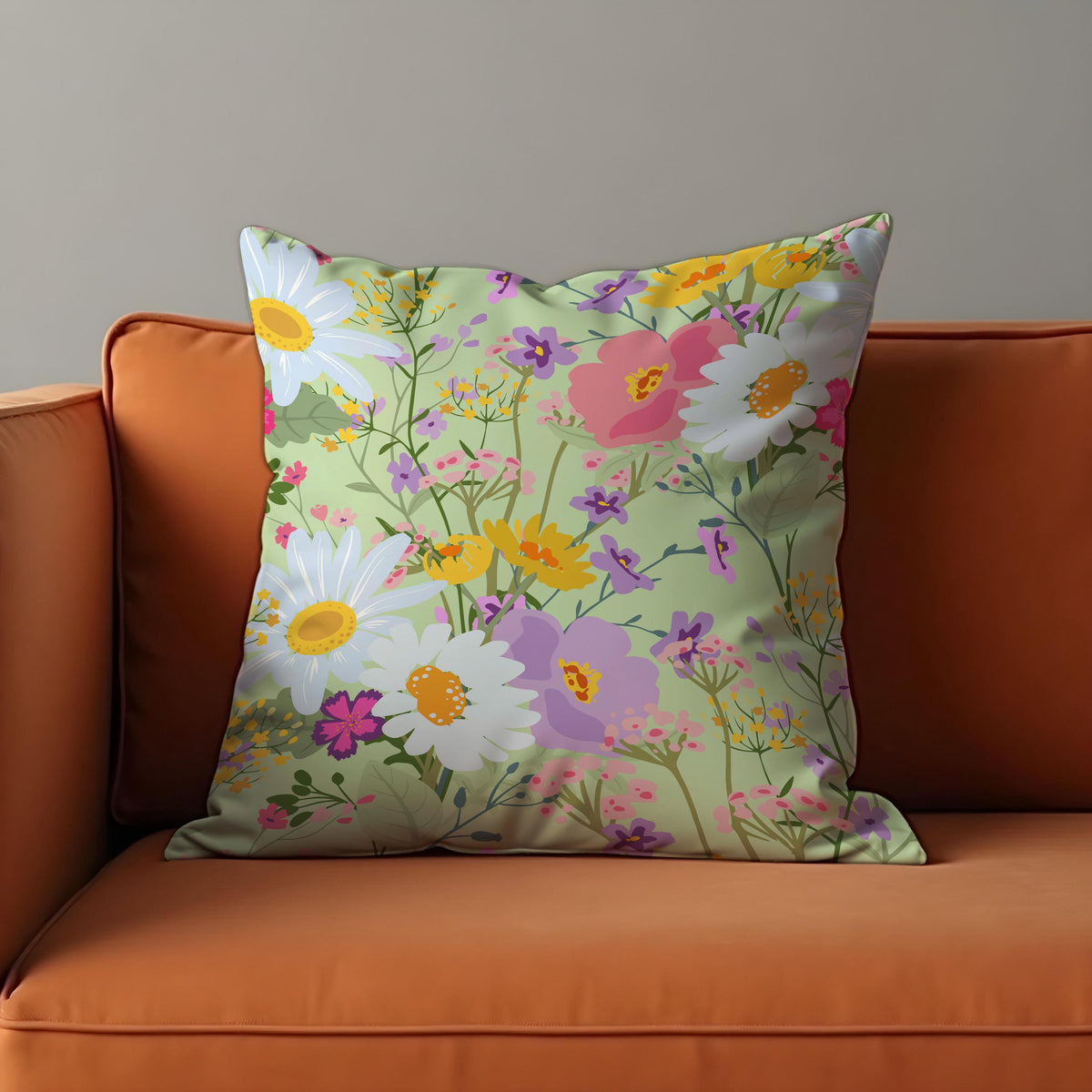 Pastel Floral Cushion Cover, Meadow Flower Pillow Case
