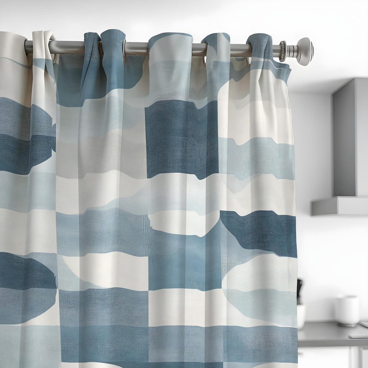 Blue Abstract Geometric Curtains, Minimalist Custom Drapes
