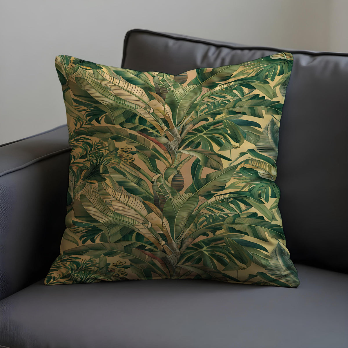 Palm Leaf Cushion Cover, Green Botanical Pillow Case
