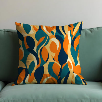 Retro Abstract Cushion Cover, Colorful Leafy Swirl Pattern Pillow Case