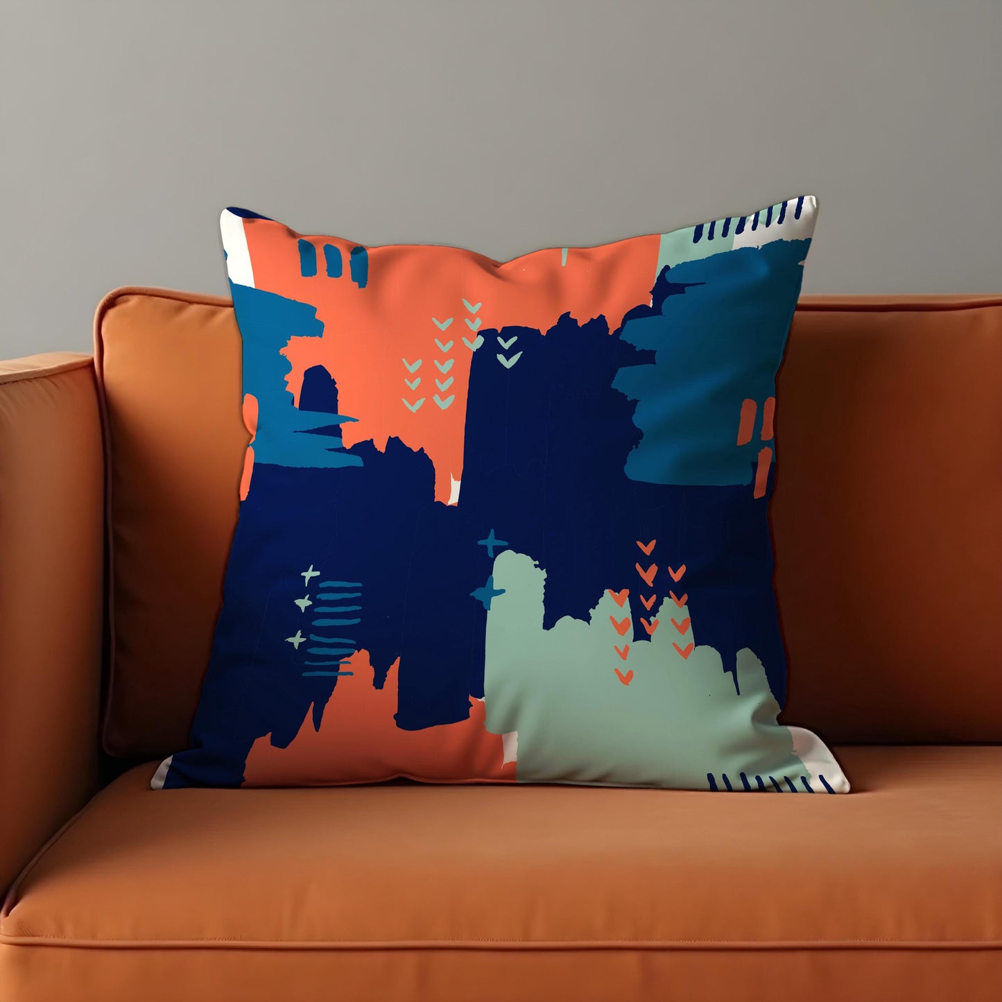Bold Abstract Throw Pillow Cover, Coral & Teal Modern Cushion Case