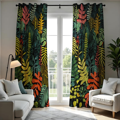 Colorful Tropical Leaf Curtains, Jungle Botanical Drapes