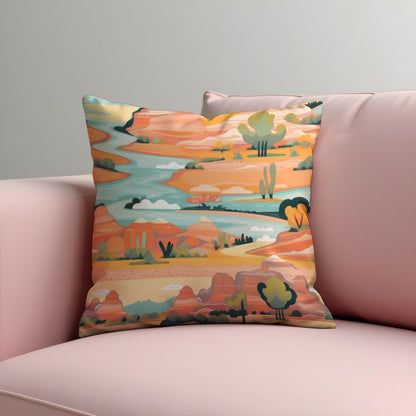 Desert Landscape Cushion Cover, Colorful Canyon River Pillow Case