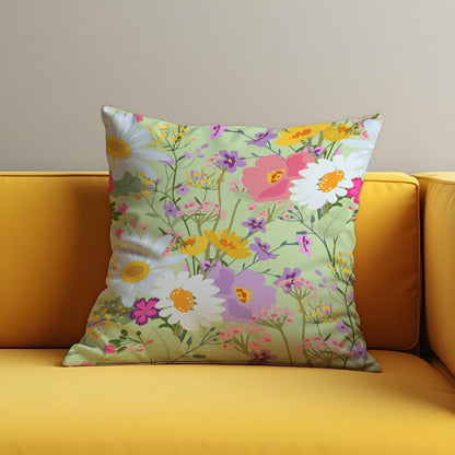 Pastel Floral Cushion Cover, Meadow Flower Pillow Case