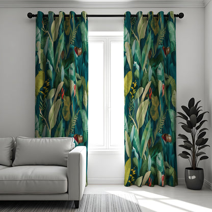 Green Palm Leaf Curtains, Tropical Jungle Botanical Drapes