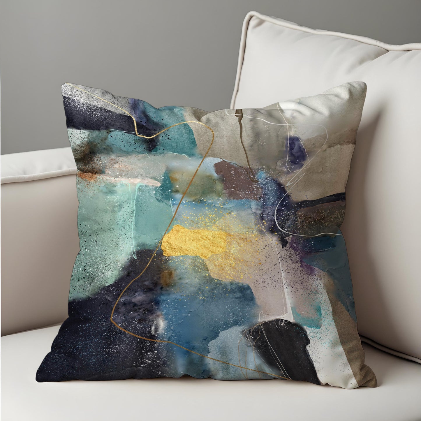 Moody Abstract Watercolor Cushion Cover, Blue & Beige Pillow Cover