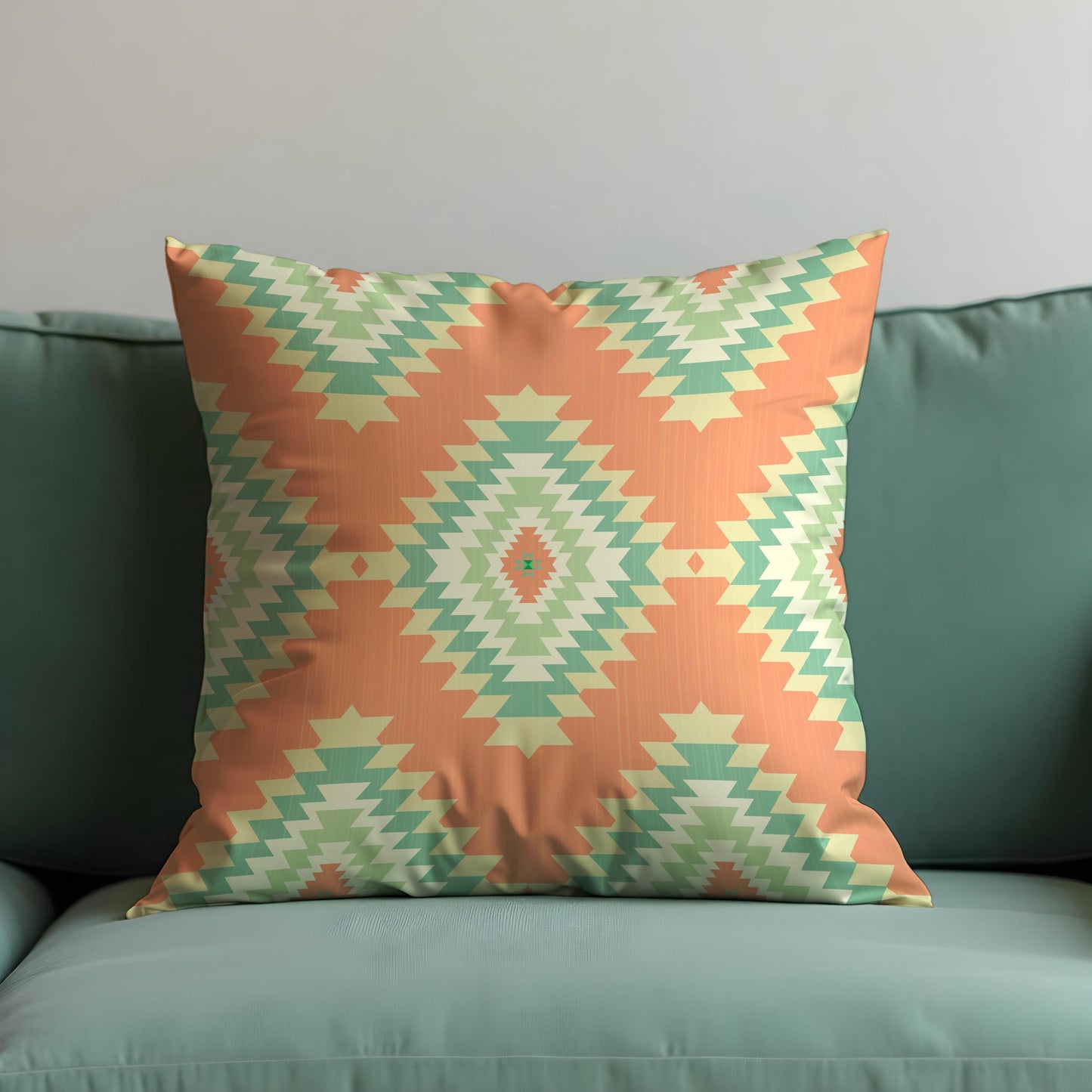 Southwestern Aztec Cushion Cover, Peach & Mint Tribal Throw Pillow Cover