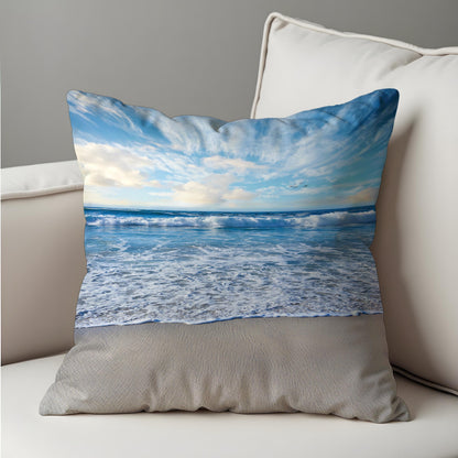 Ocean View Cushion Cover, Serene Seascape Coastal Pillow Case