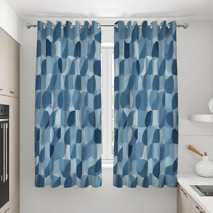 Blue Abstract Circle Curtains, Modern Geometric Drapes