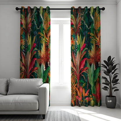 Colorful Jungle Leaf Curtains, Exotic Tropical Drapes