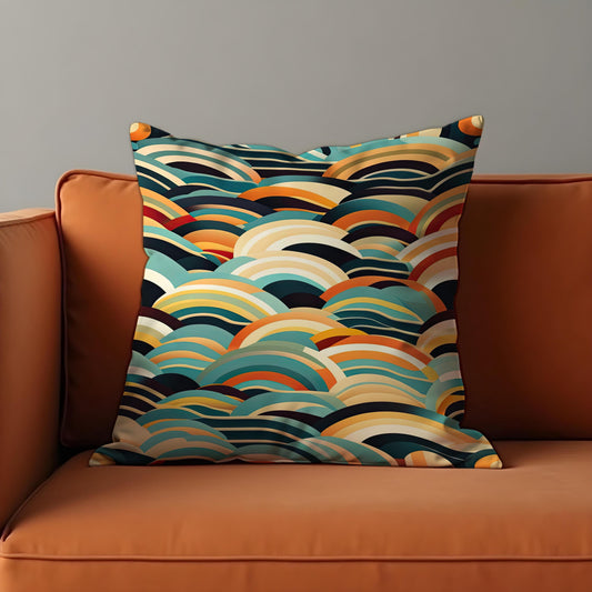 Retro Rainbow Wave Cushion Cover, Mid Century Modern Arches Pillow Case