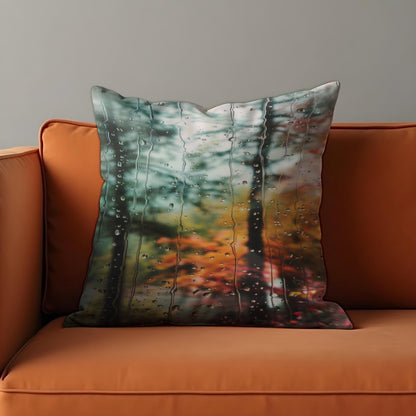 Rainy Window Forest Cushion Cover, Moody Autumn Throw Pillow Cover
