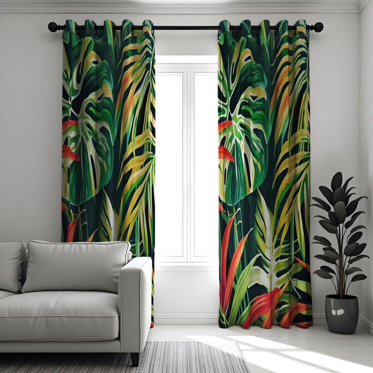 Tropical Monstera Palm Leaf Curtains, Jungle Print Drapes