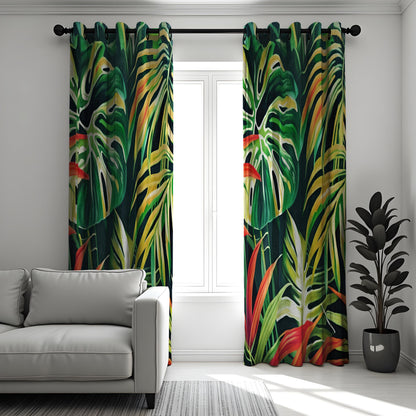 Tropical Monstera Palm Leaf Curtains, Jungle Print Drapes