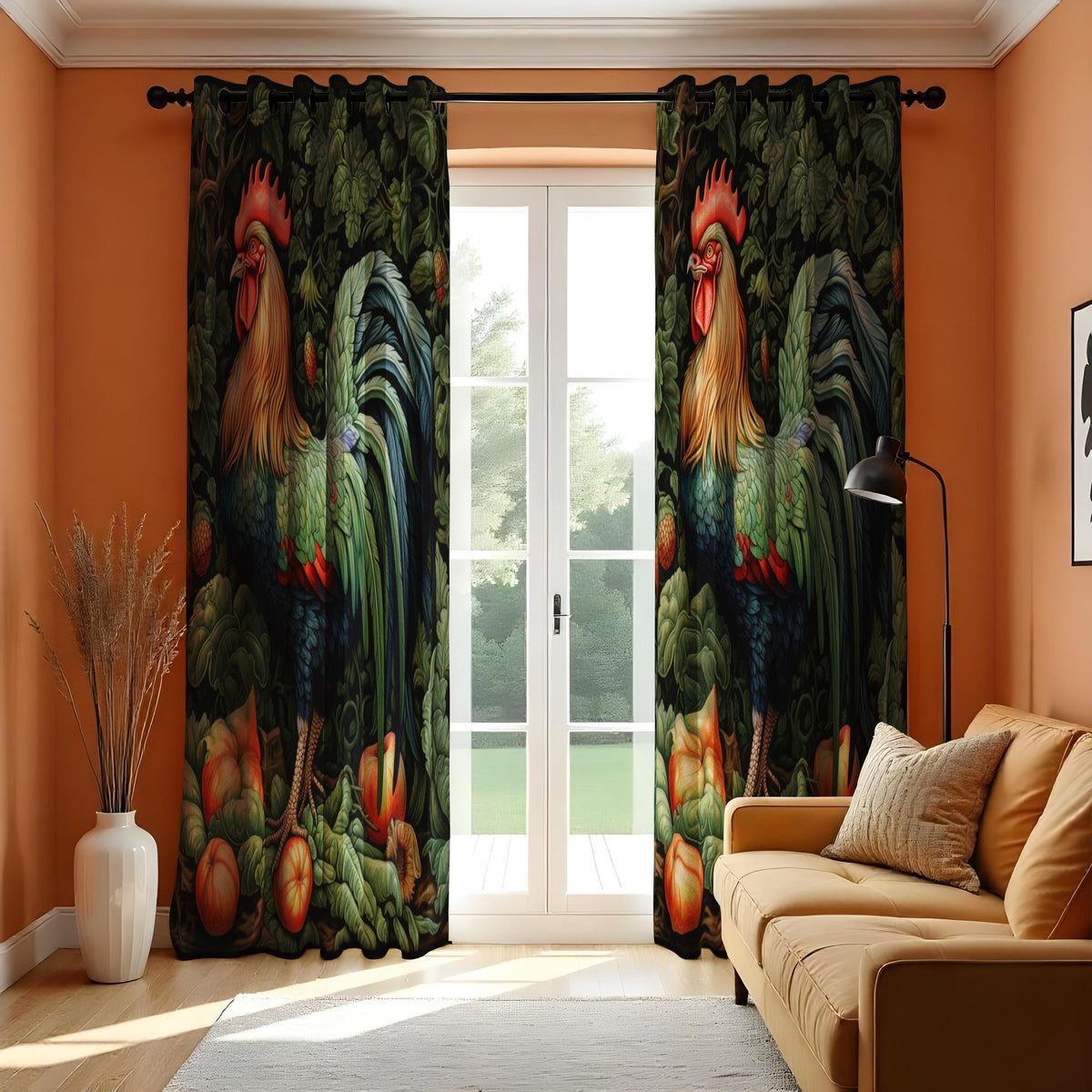 Rooster Kitchen Curtains, Farmhouse Chicken Print Drapes