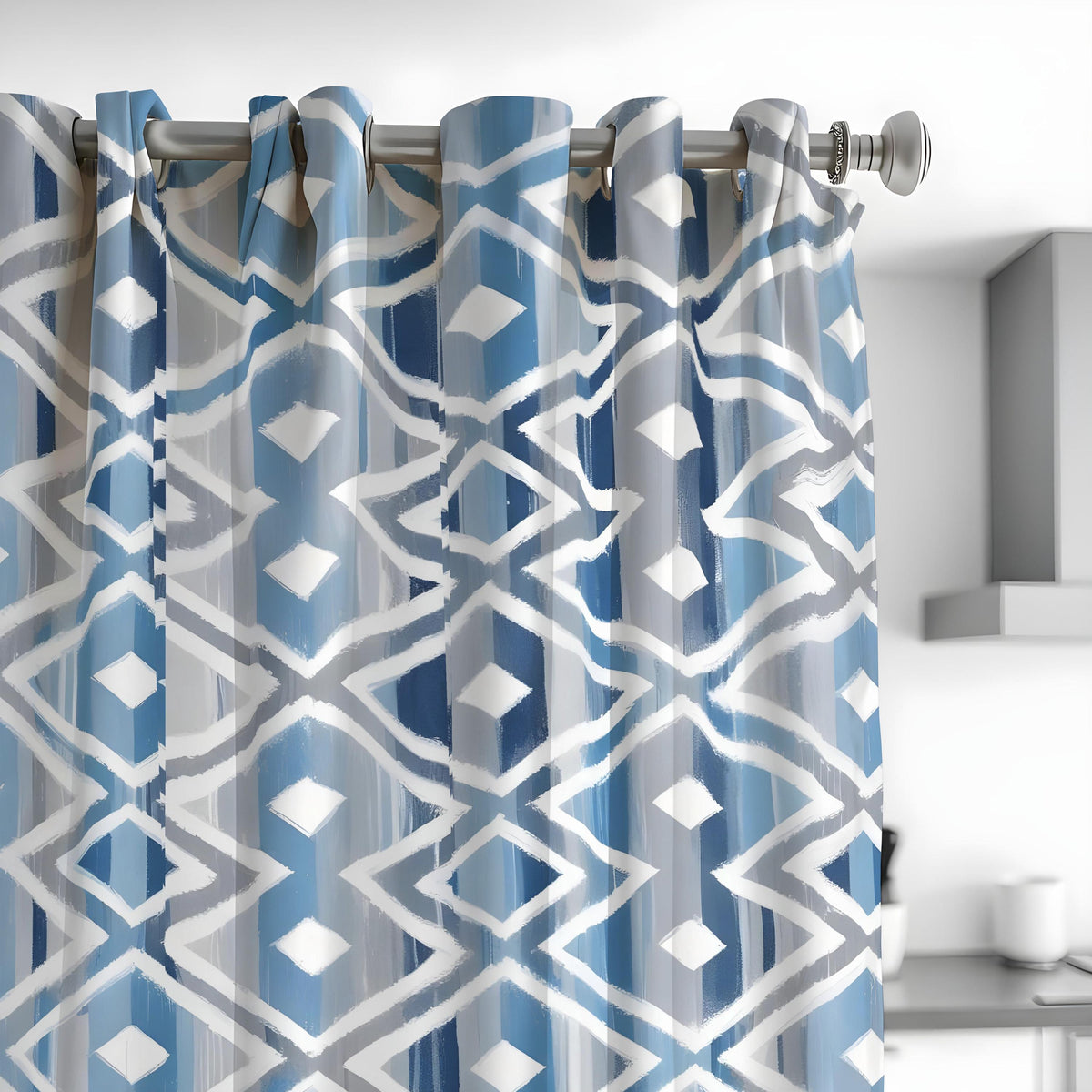 Blue Diamond Geometric Curtains, Coastal Modern Drapes