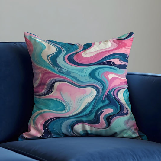 Pink Teal Abstract Cushion Cover, Marble Swirl Throw Pillow Case