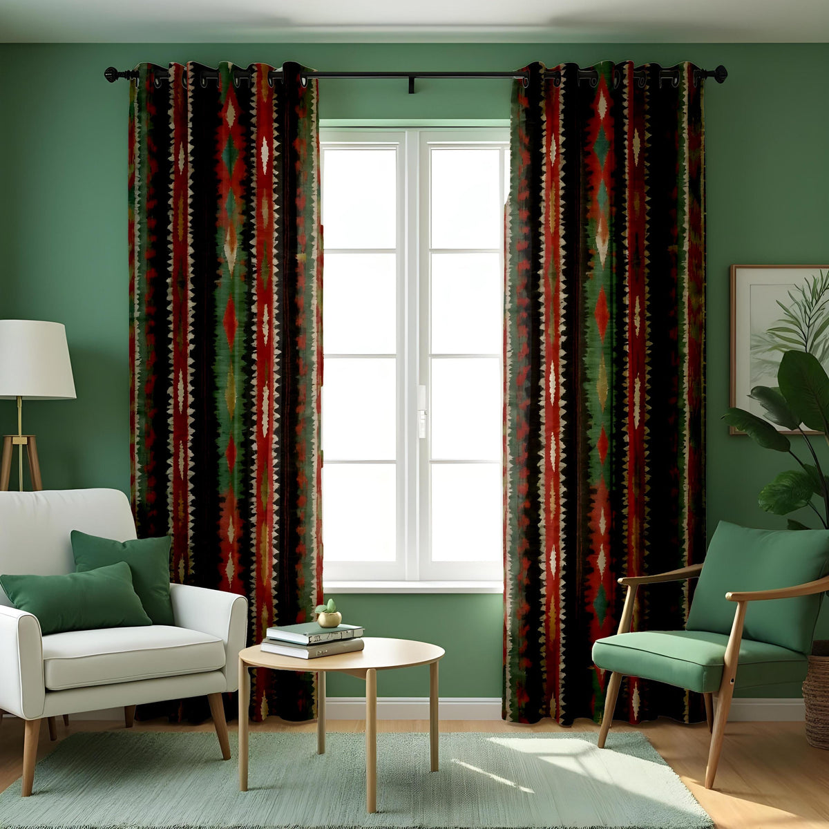 Southwestern Aztec Stripe Curtains, Rustic Lodge Drapes