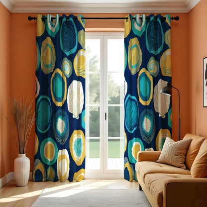 Navy & Teal Nautical Shell Curtains, Coastal Beach Drapes