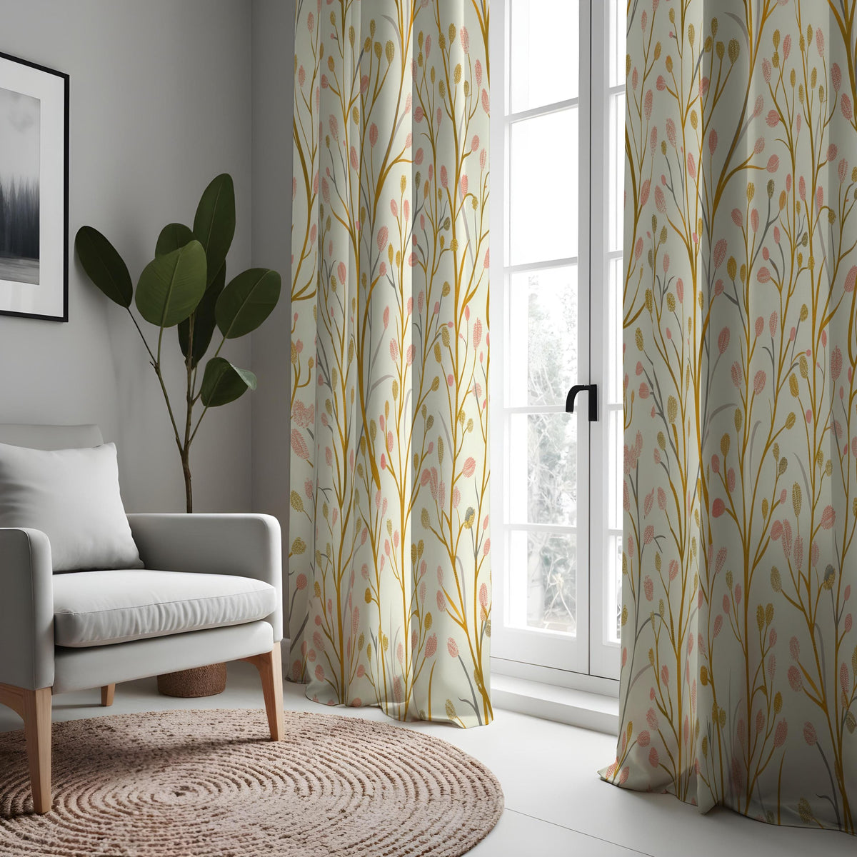 Orange Green Yellow Leaf Curtains, Botanical Nature Drapes