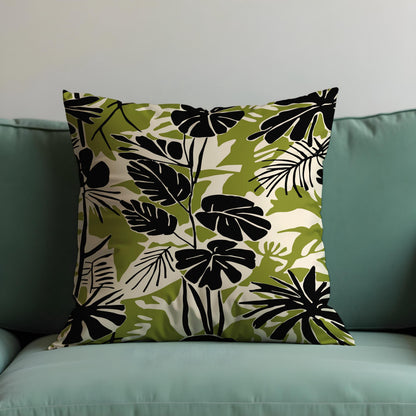 Black Green Leaf Cushion Cover, Tropical Pillow Case