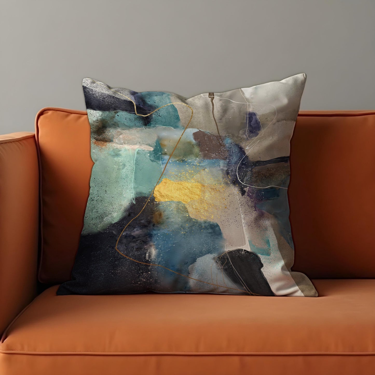 Moody Abstract Watercolor Cushion Cover, Blue & Beige Pillow Cover