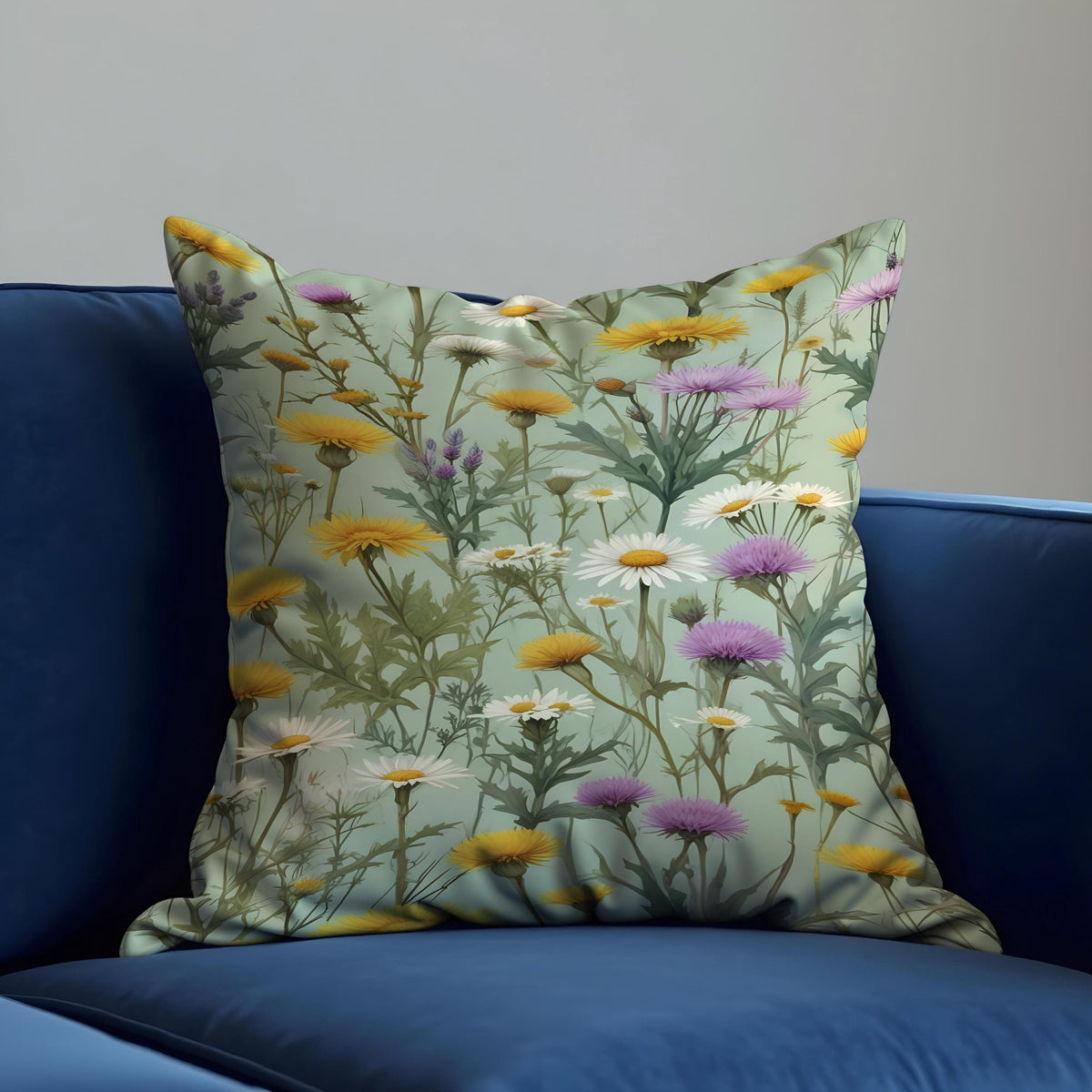 Wildflower Cushion Cover, Meadow Floral Throw Pillow Case
