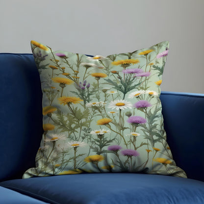 Wildflower Cushion Cover, Meadow Floral Throw Pillow Case