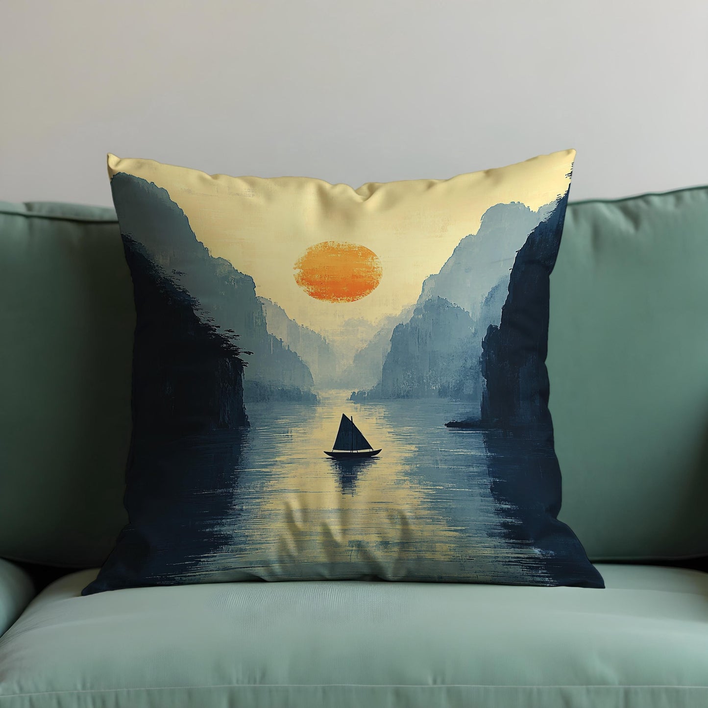 Serene Sunset Lake Cushion Cover, Tranquil Nature Landscape Throw Pillow Cover