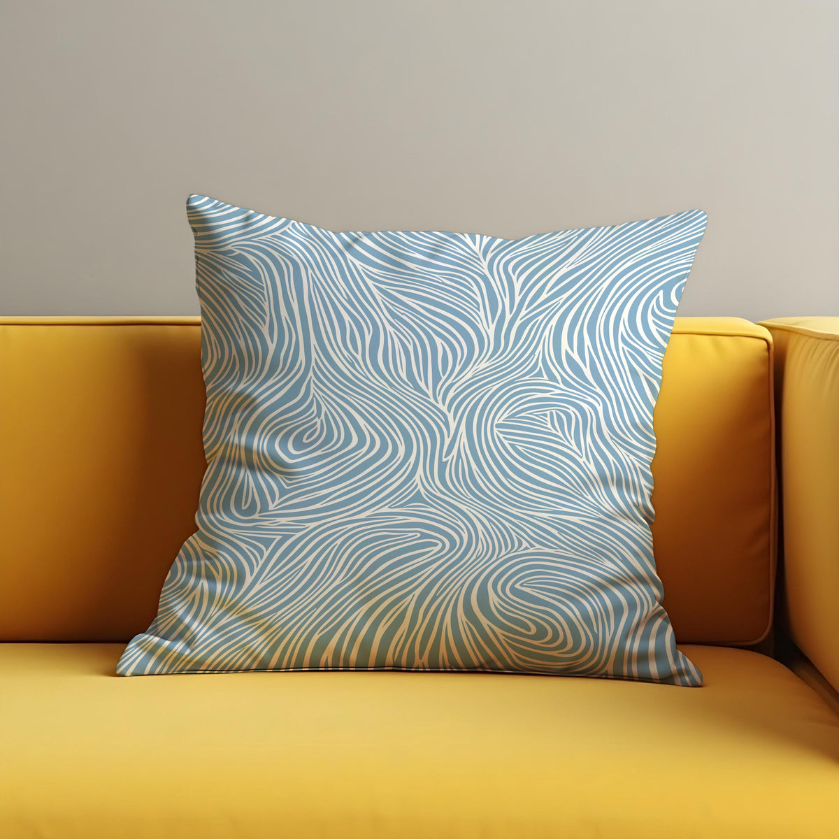 Light Blue Wave Throw Pillow Cover, Line Art Cushion Case
