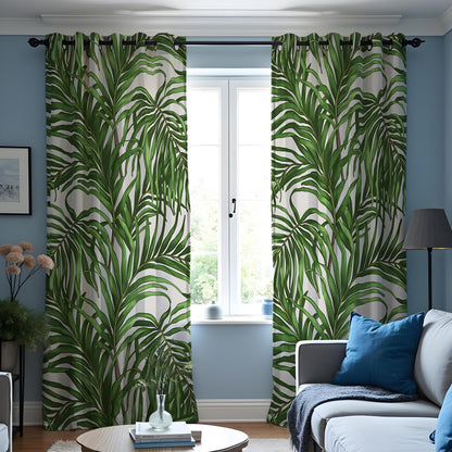 Green Palm Leaf Curtains, Tropical Botanical Custom Drapes