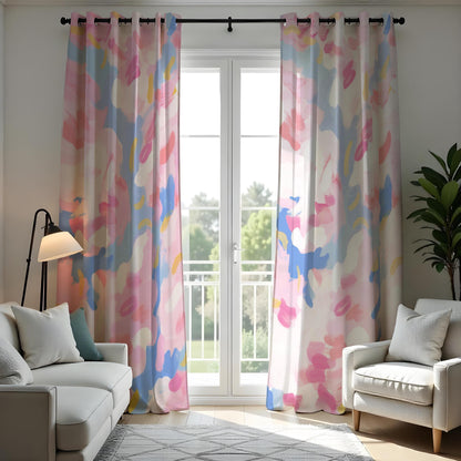 Pink Blue Pastel Watercolor Curtains, Abstract Print Drapes