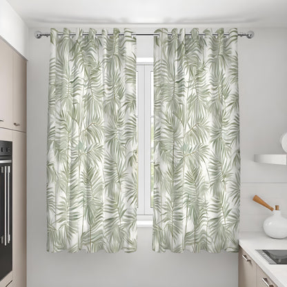 Tropical Green Leaf Curtains, Jungle Print Eyelet Drapes