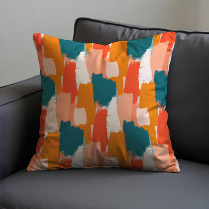 Abstract Brushstroke Cushion Cover, Bold Teal, Orange & Coral Pillow Case