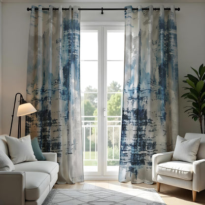 Blue Brushstroke Art Curtains, Contemporary Abstract Drapes