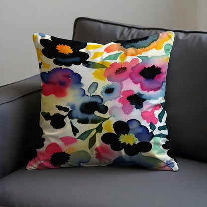 Watercolor Floral Cushion Cover, Colorful Flower Throw Pillow Cover