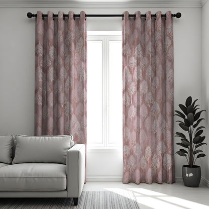 Dusty Rose Tree Curtains, Pink Woodland Silhouette Drapes