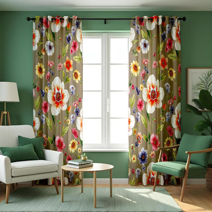Large Flower Curtains, Vibrant Botanical Floral Drapes