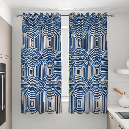 Blue Optical Illusion Curtains, 3D Maze Geometric Drapes