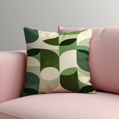 Green Retro Geometric Cushion Cover, Mid Century Modern Leaf Pillow Case
