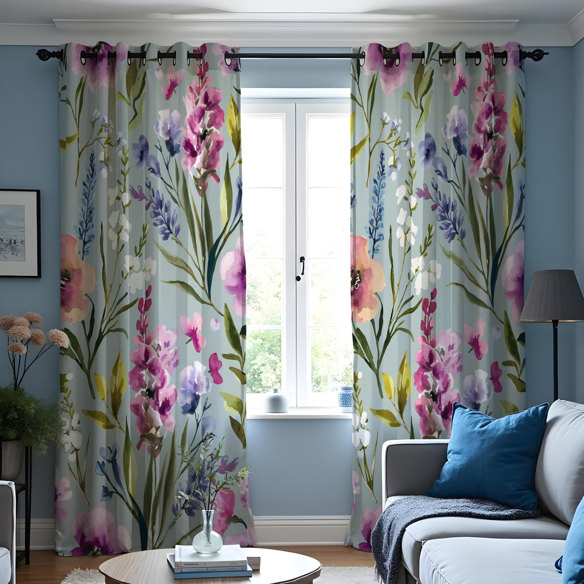 Watercolor Wildflower Curtains, Spring Garden Floral Drapes