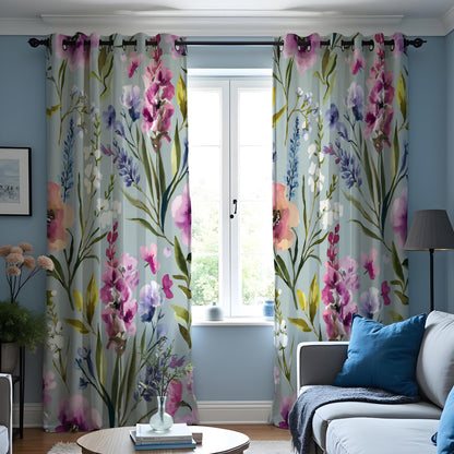 Watercolor Wildflower Curtains, Spring Garden Floral Drapes