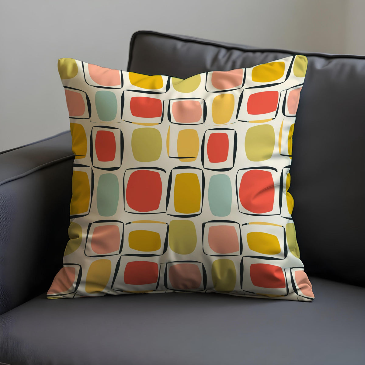 Retro Square Cushion Cover, Mid Century Pillow Case