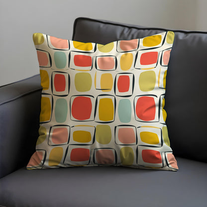 Retro Square Cushion Cover, Mid Century Pillow Case