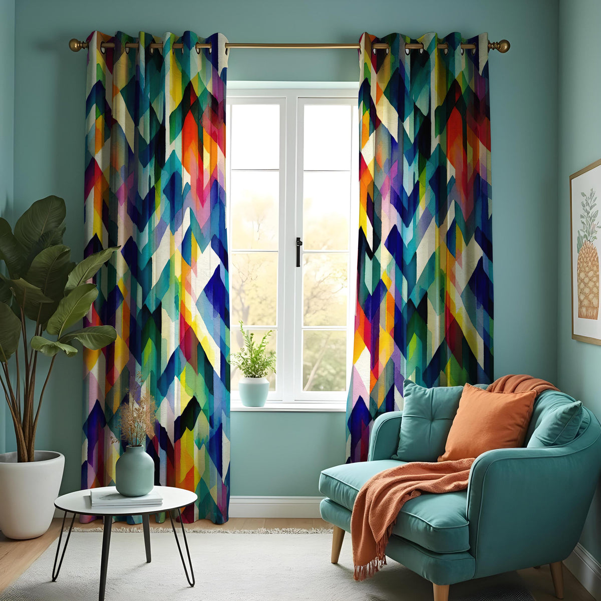 Rainbow Chevron Curtains, Colorful Abstract Geometric Drapes