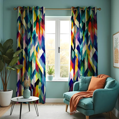 Rainbow Chevron Curtains, Colorful Abstract Geometric Drapes