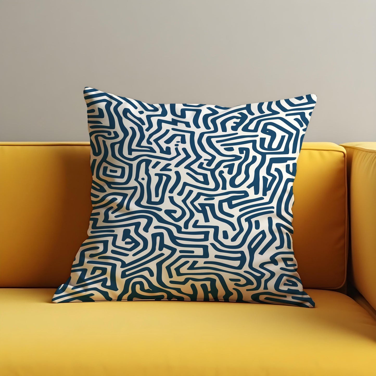 Modern Line Art Maze Pattern Cushion Cover, Abstract Pillow Cover