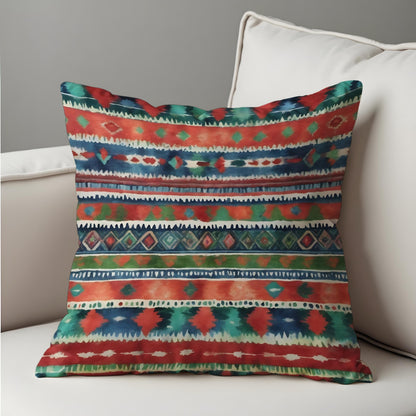 Boho Tribal Aztec Cushion Cover, Colorful Ethnic Print Pillow Case