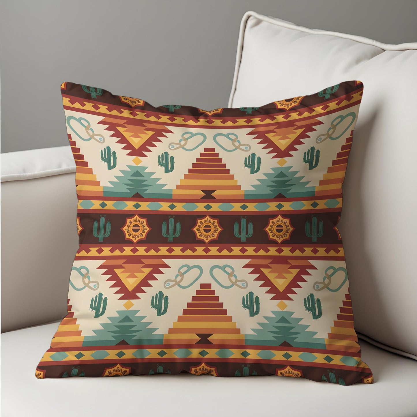 Southwestern Desert Cushion Cover, Cactus & Pyramid Pillow Case