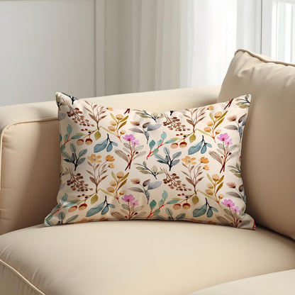 Watercolor Botanical Throw Cushion Cover, Soft Beige Pillow Case